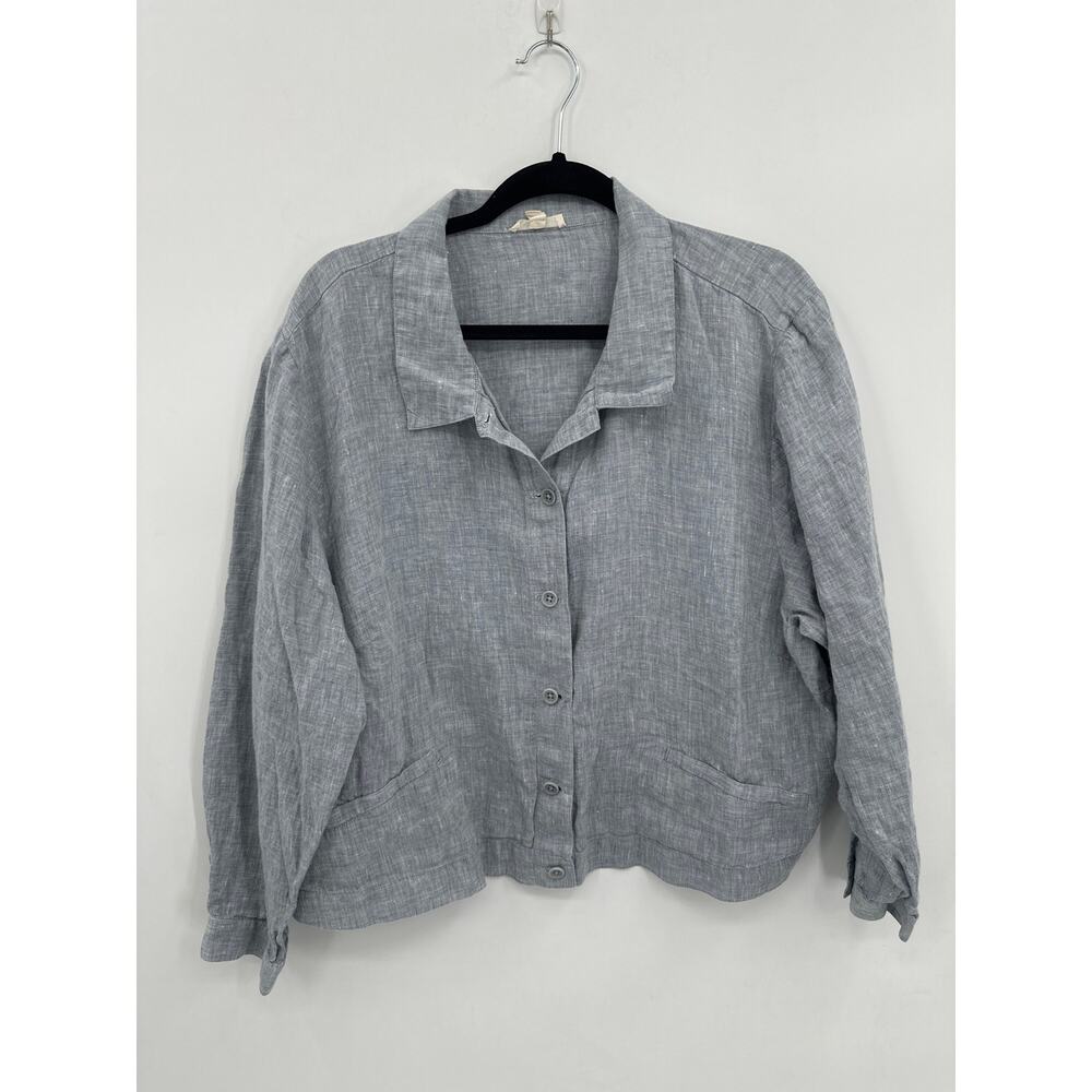 Eileen Fisher Organic Chambray Linen Collar Cropped Jacket Size 2X